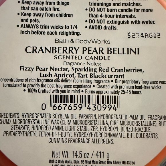 Bath and Body Works Cranberry Pear Bellini Three Wick Candle - Picture 2 of 2